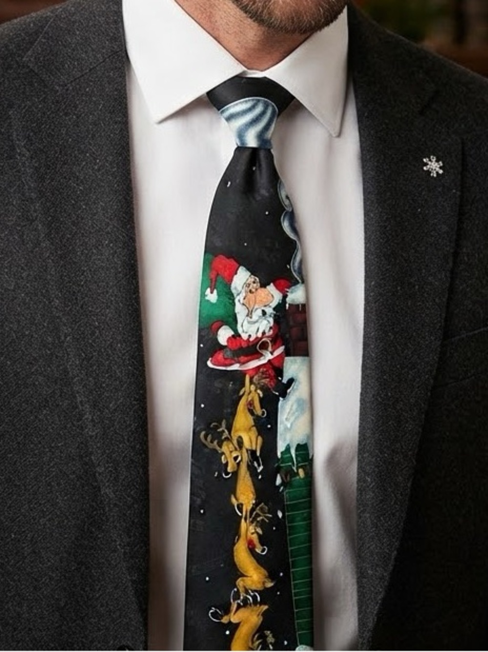 Yule Tie Greetings MMG Hallmark Santa Reindeer Christmas Holiday Necktie Tie